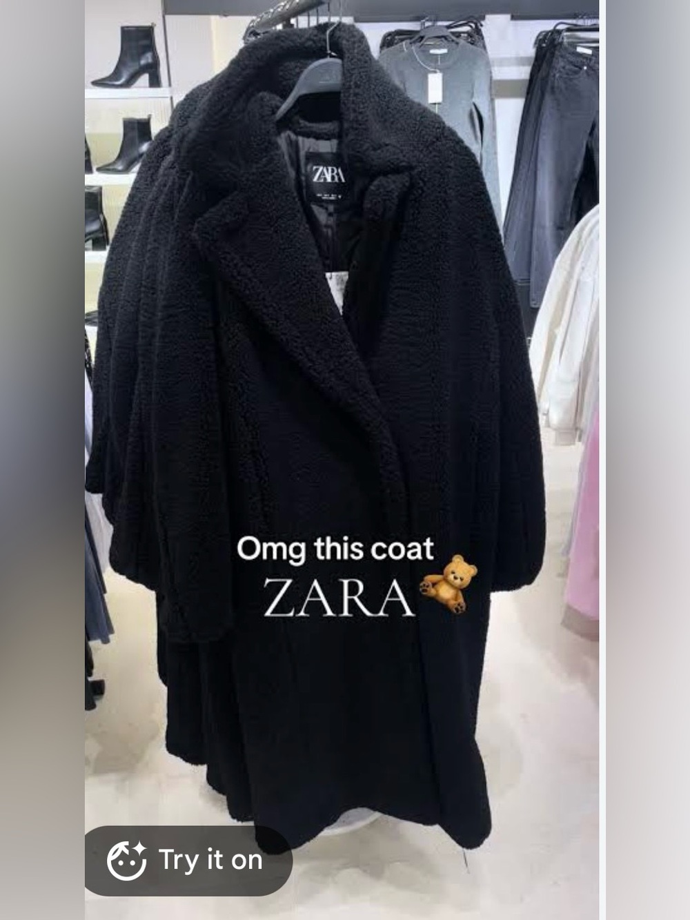Zara Black Teddy Faux-Shearling Jacket